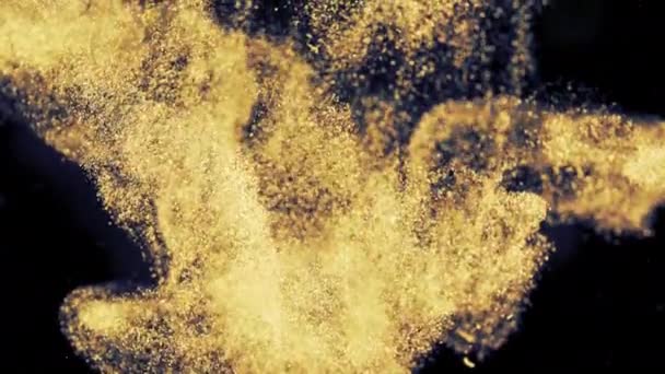 Abstrakte Goldpartikel mit verschwommenem defokussiertem Bokeh bewegt Chaos, Schneeflocken — Stockvideo