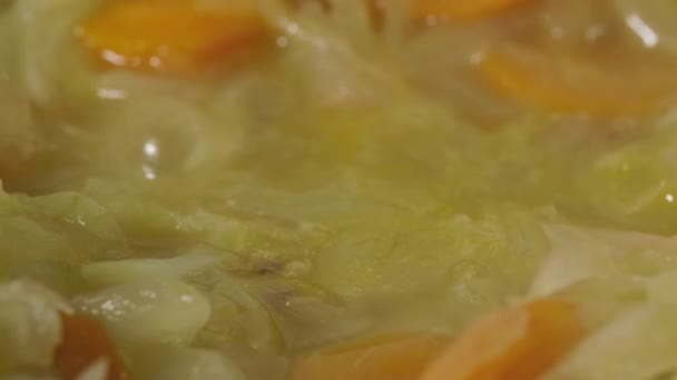 Havuç ve soğan sebze yağlı bir tavada kaynatılır. — Stok video