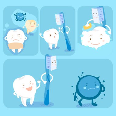 sevimli çizgi diş diş fırçası ile