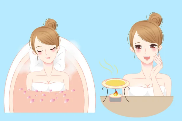 Cartoon woman enjoy do spa — Stock Vector