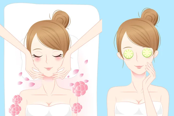 Dessin animé femme profiter de faire spa — Image vectorielle