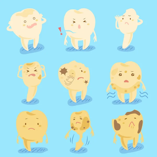 Kreslený zubní kaz cítit nešťastný — Stockový vektor