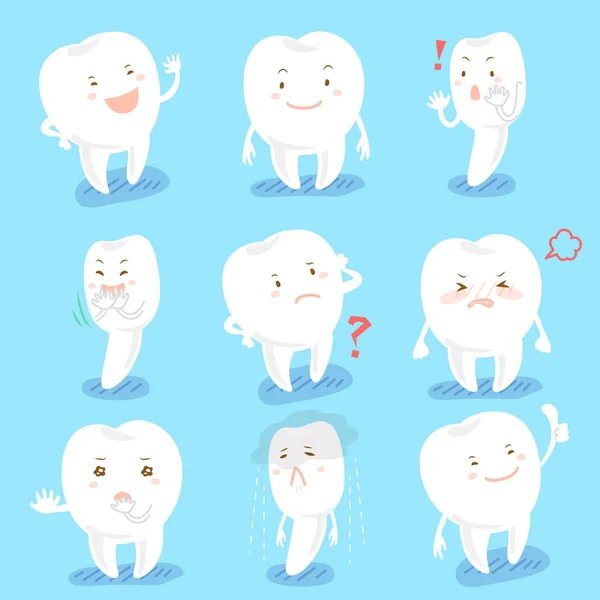 Kreslený zub udělat různé emotikony — Stockový vektor
