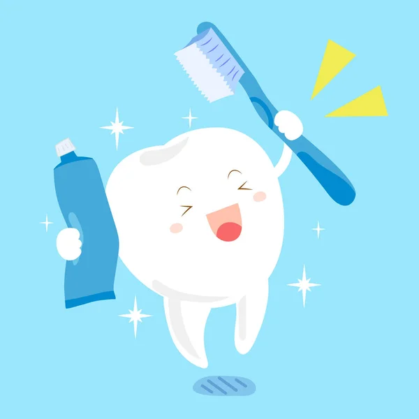 Tooth met tandenborstel en tandpasta — Stockvector