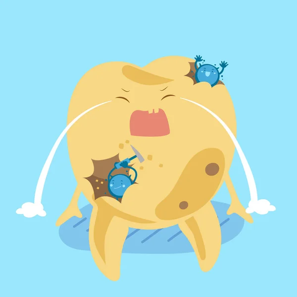 Розпад мультяшного зуба і бактерія — стоковий вектор