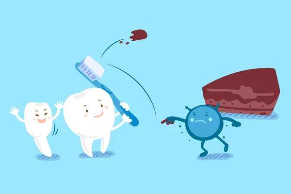 Kreslený zuby boj s bakterie — Stockový vektor