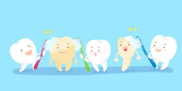 Dientes de dibujos animados sosteniendo cepillo de dientes — Vector de stock