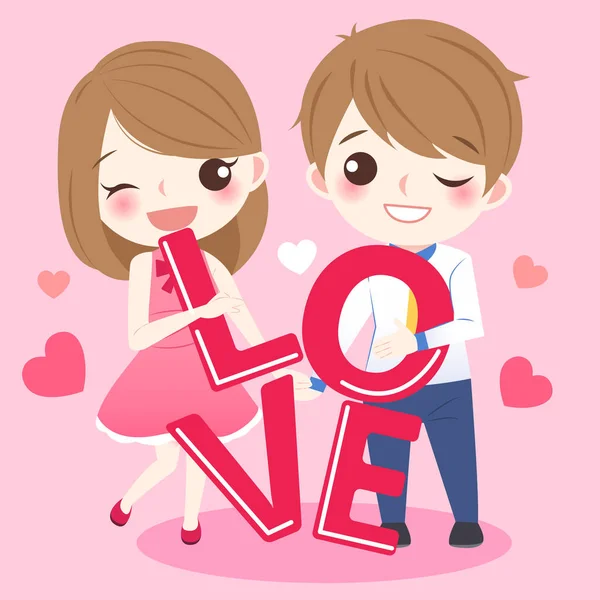 Dibujos animados pareja tomar amor mundo — Vector de stock