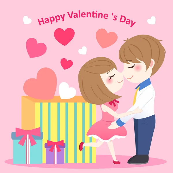 Cartoon couple with red heart — Stock Vector
