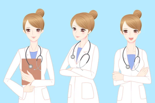 Belleza dibujos animados mujer médico — Vector de stock