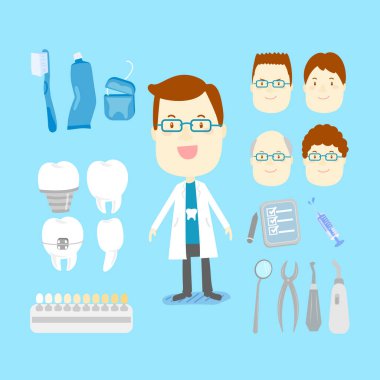 çizgi film doktor çeşitli ekipman ile