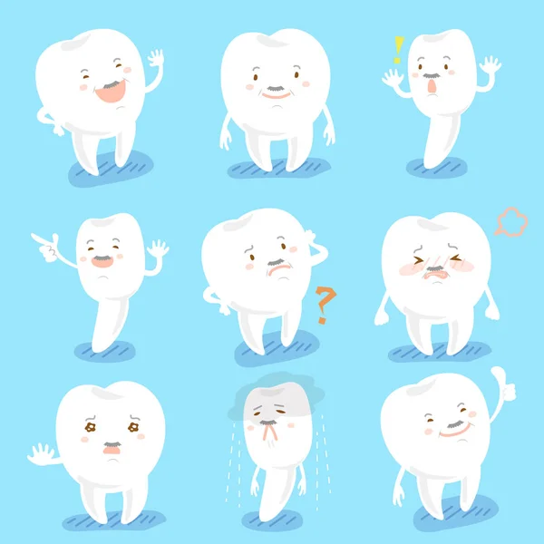 Cartoon tooth do different emotion — Stock Vector