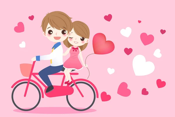 かわいい漫画のカップルが自転車に乗る — ストックベクタ