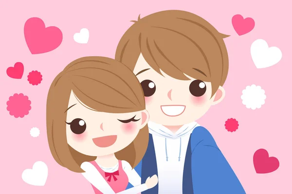 Bonito cartoon casal selfie —  Vetores de Stock