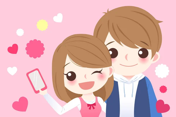귀여운 만화 커플 selfie — 스톡 벡터
