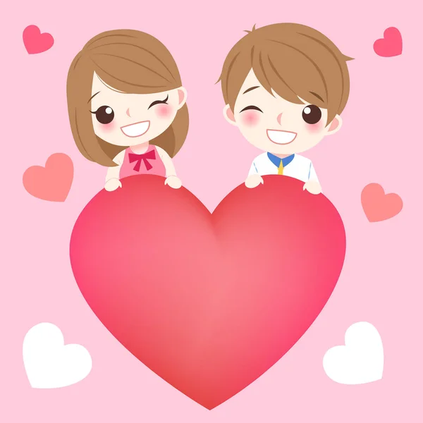 Linda pareja de dibujos animados con corazón — Vector de stock