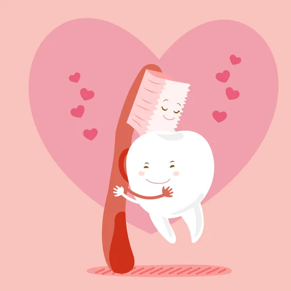 Desenho animado dente abraço witih escova — Vetor de Stock