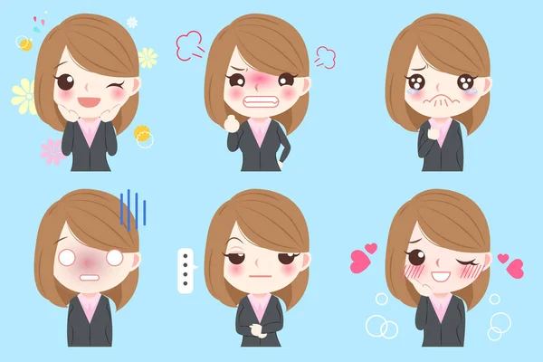 Emoji wanita bisnis diset - Stok Vektor