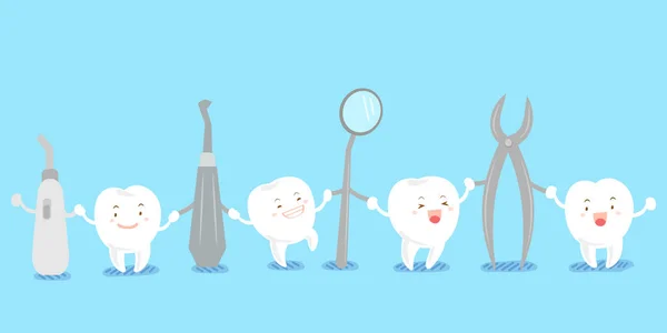 Kreskówka zęba za pomocą narzędzia — Wektor stockowy