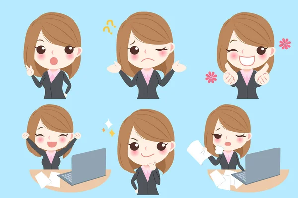 Femeia de afaceri face emoții diferite — Vector de stoc