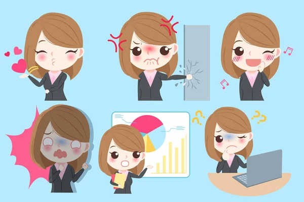 Mujer de negocios hacer diferente emoción — Vector de stock