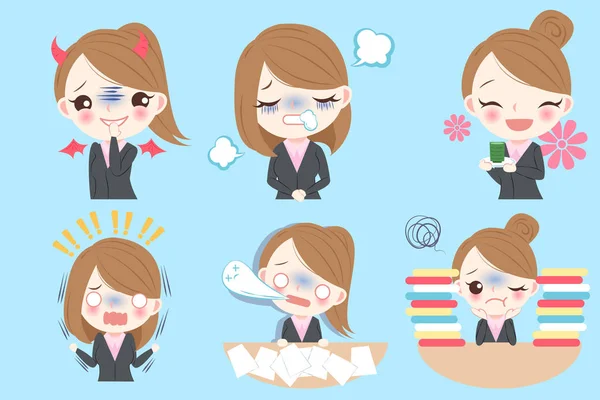 Mujer de negocios hacer diferente emoción — Vector de stock