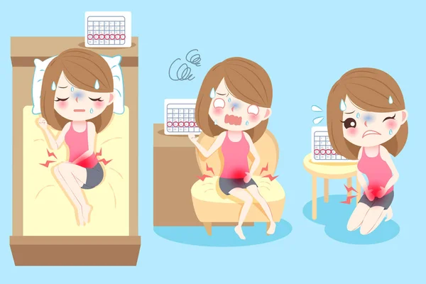 Femeie de desene animate cu menstruație — Vector de stoc