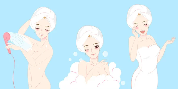 Donna prendere doccia — Vettoriale Stock
