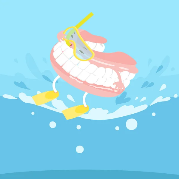 Γελοιογραφία οδοντοστοιχία με σερφ — Διανυσματικό Αρχείο