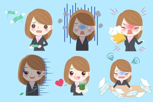 Mujer de negocios hacer diferente emoción — Vector de stock