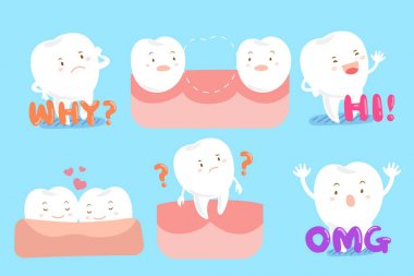 tooth with different emotion clipart