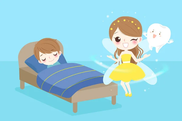 Tooth fairy with boy — Stock Vector