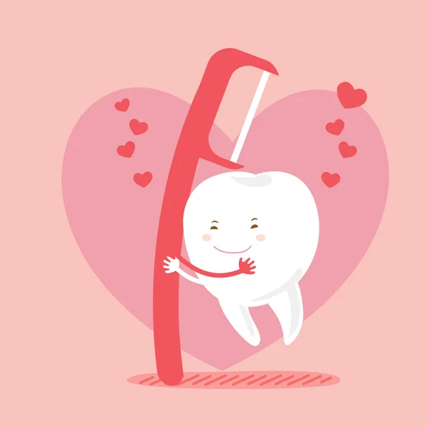 Dentes de amor e fio dental — Vetor de Stock