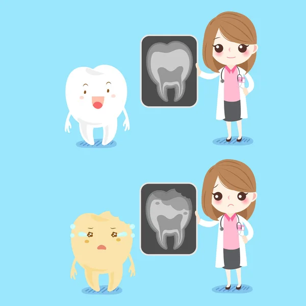 Vrouw tandarts met tand — Stockvector