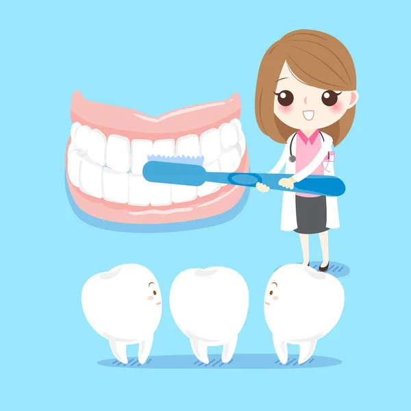 Dentista donna con dente — Vettoriale Stock