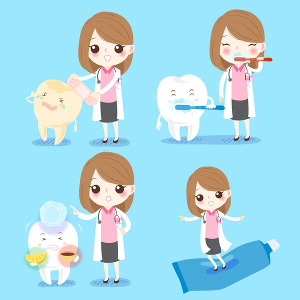 Dentista con diente sensible — Vector de stock