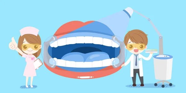 치아와 치과 의사 만화 — 스톡 벡터