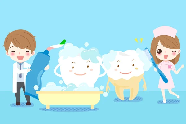 Cartoon tandarts met tand — Stockvector