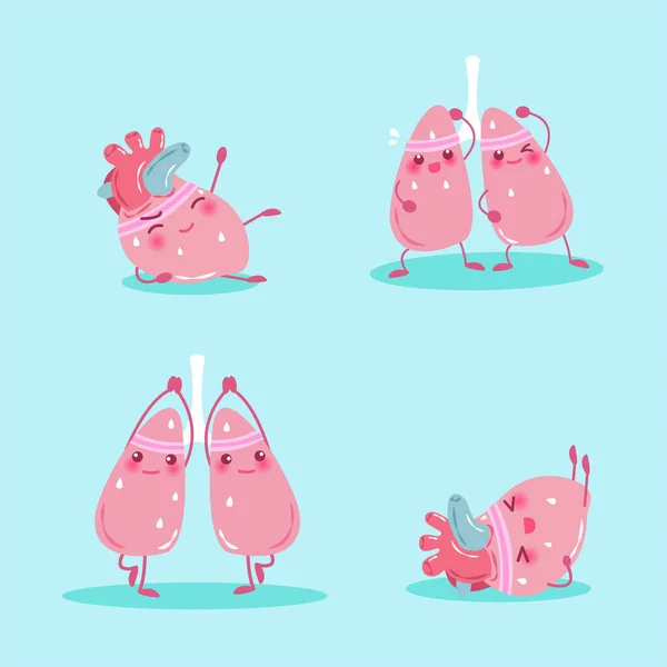Dibujos animados pulmón y corazón — Archivo Imágenes Vectoriales
