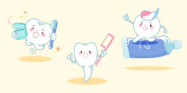 Cartoon tand spelen gelukkig — Stockvector