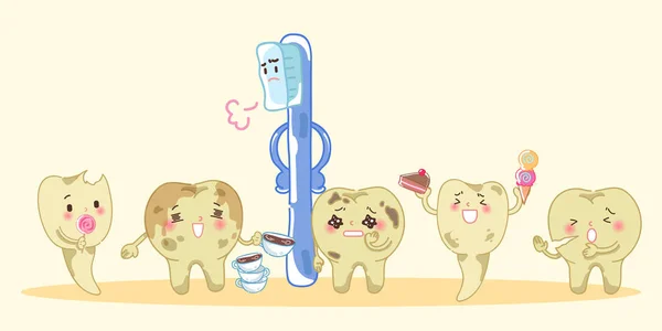 Caries diente de dibujos animados — Vector de stock