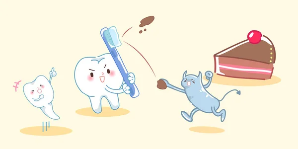 Dents de dessin animé se battent avec des bactéries — Image vectorielle