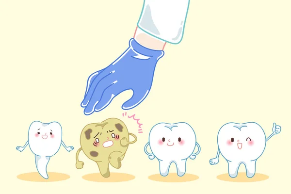 Médecin cueillette à la main carie dents — Image vectorielle