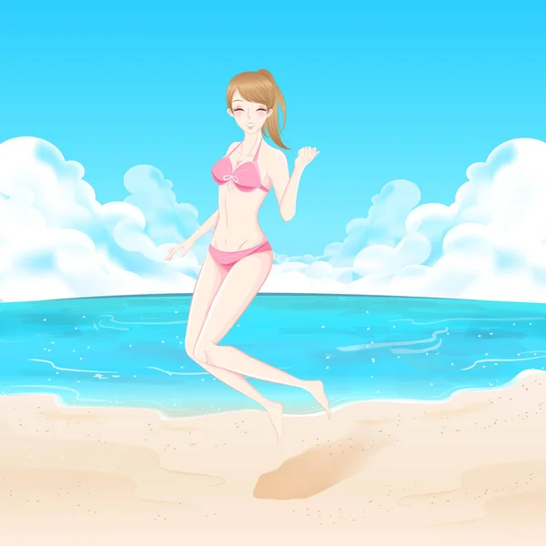 Beauty woman in beach — Stock Vector