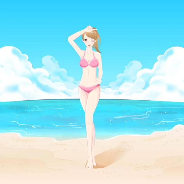 海滩的美丽女人 — 图库矢量图片