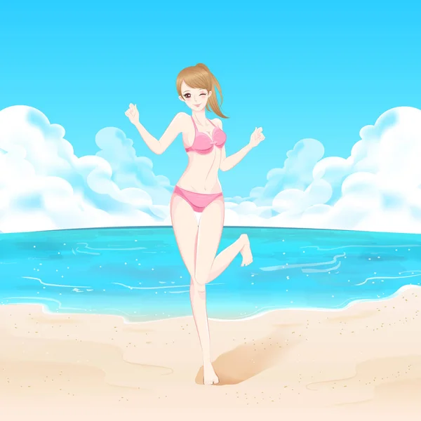 Beauté femme à la plage — Image vectorielle