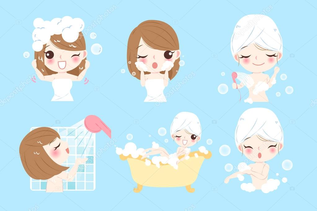 cartoon woman taking  bath