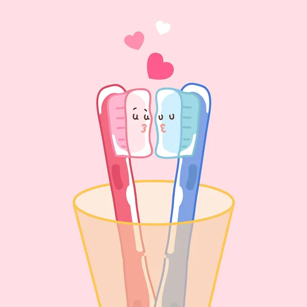 愛をかわいい漫画歯ブラシ — ストックベクタ