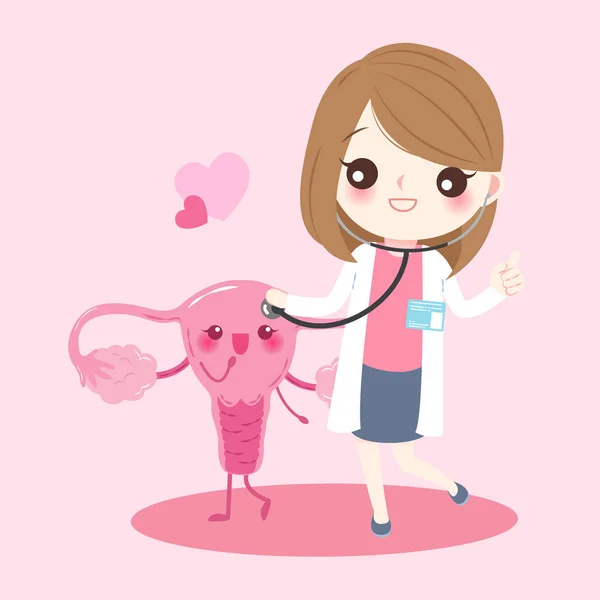 Cartone animato utero con medico — Vettoriale Stock