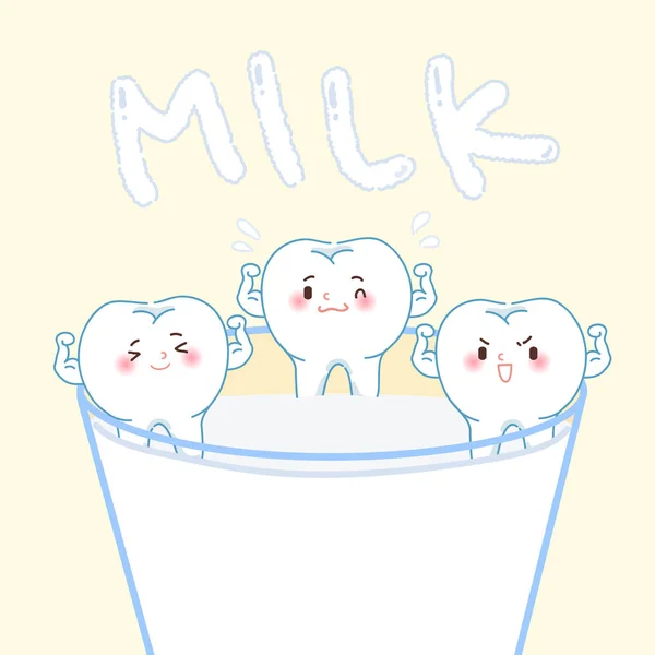 Kreskówka zdrowy ząb z mlekiem — Wektor stockowy